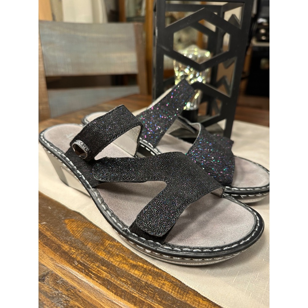 Alegria Women's Black Glitter Wedge Sandals Size 40 or US 9.5-10